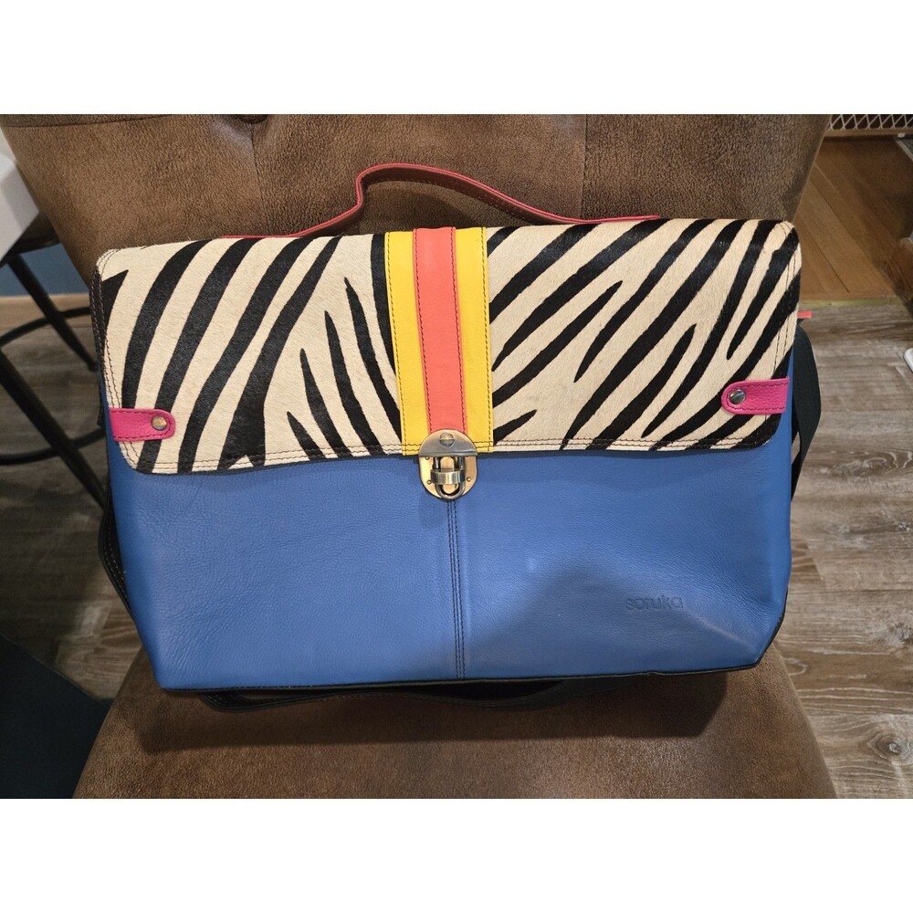 NWT Soruka Orleans recycled leather messenger bag Large Animal Print Colorful